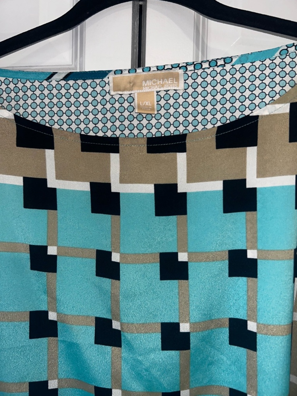 MICHAEL Michael Kors Aqua Geometric Silk Poncho Top - Picture 2 of 5